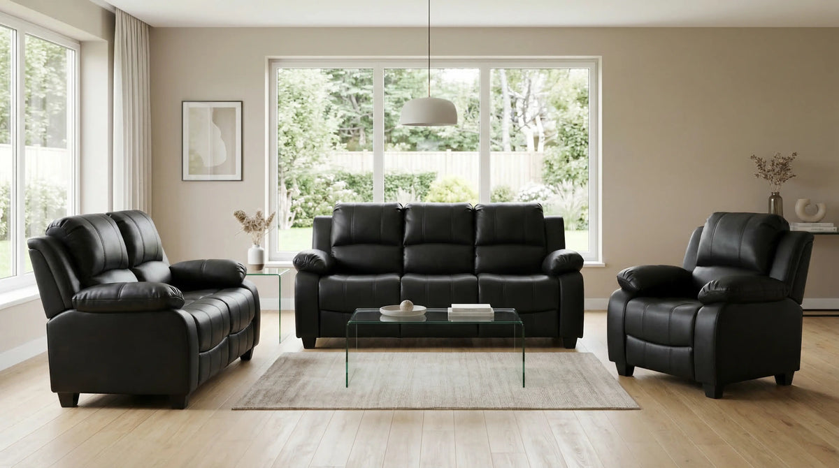 Valerie black leather 3+1+1 seater sofa set