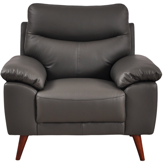 Vantage Grey Armchair, front-facing on white background, modern design, stylish and comfortable