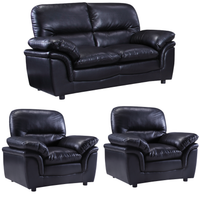 Verona Black Leather 2+1+1 Seater Sofa Set Collection