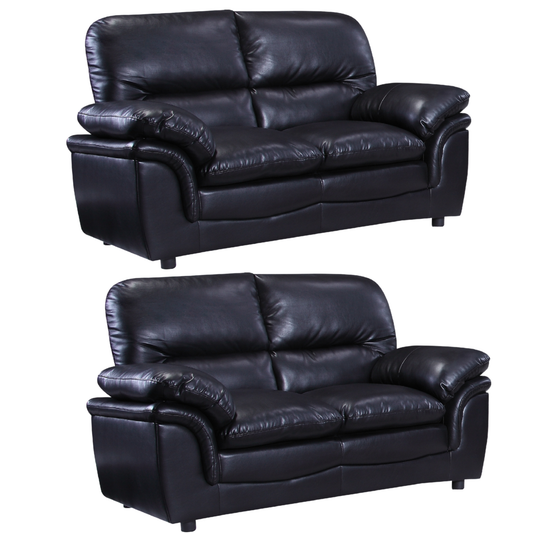 Two black leather sofas