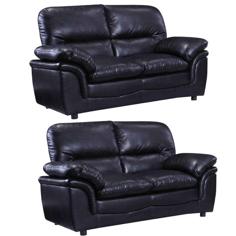 Two black leather sofas