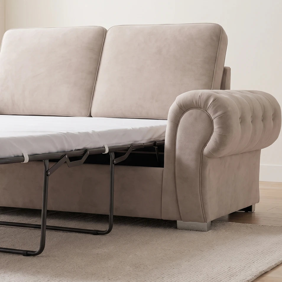 Verona High Back Cream Fabric 3 Seater Sofa Bed