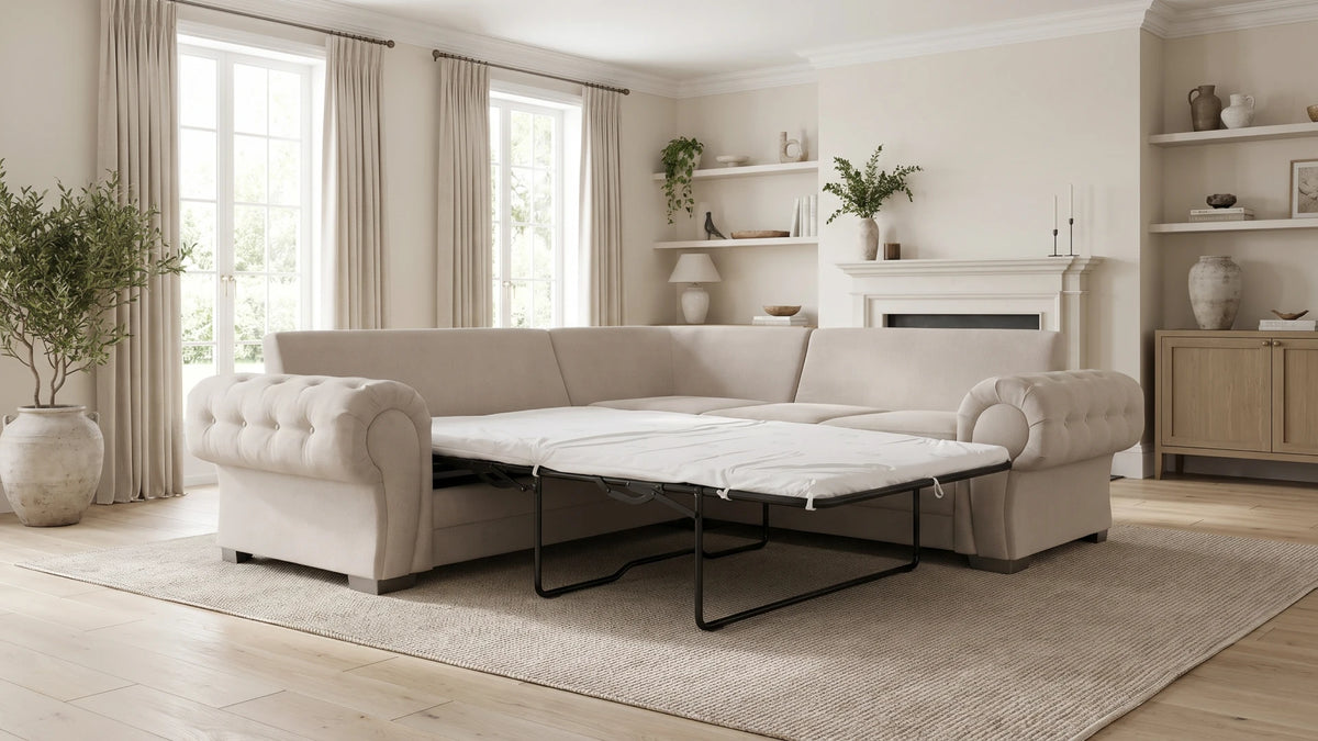 Verona High Back Cream Fabric Corner Sofa Bed