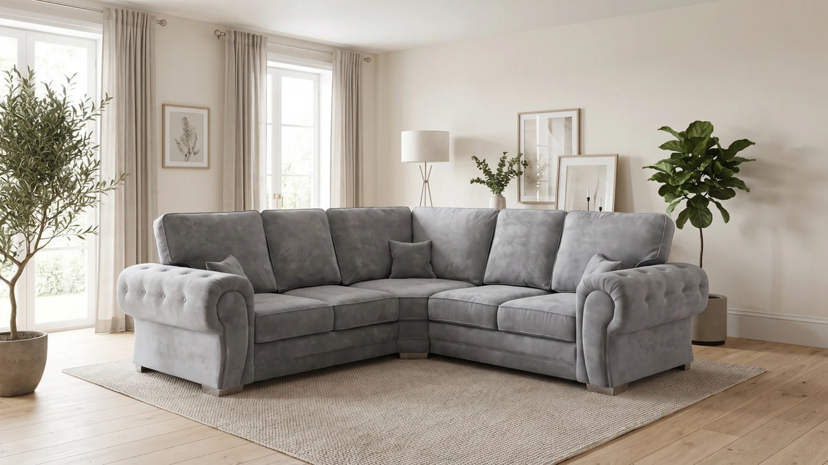 Verona High Back Grey Fabric Corner Sofa