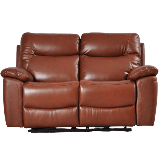 Brown leather reclining sofa on a white background