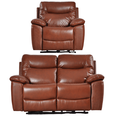 Amarien Genuine Tan Leather Electric Recliner 2+1 Sofa Set
