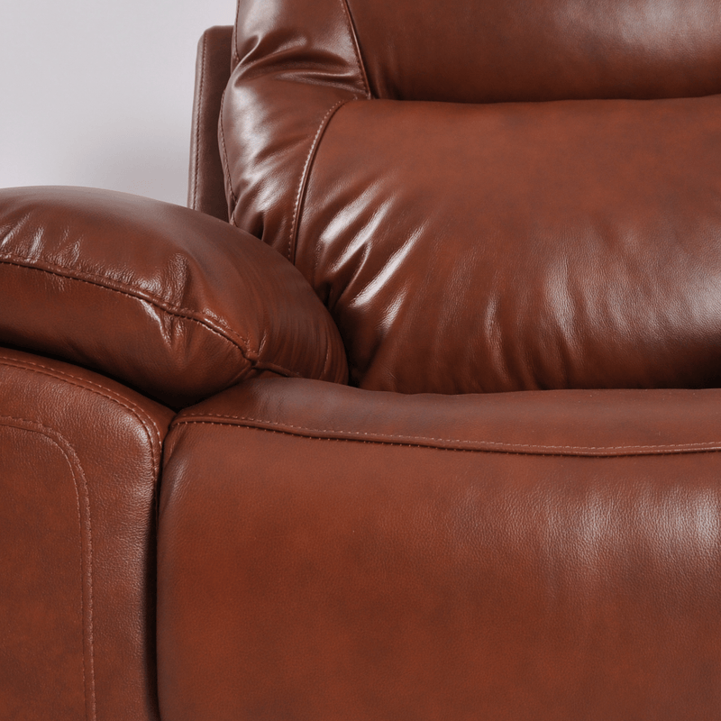 Close-up of a brown leather sofa