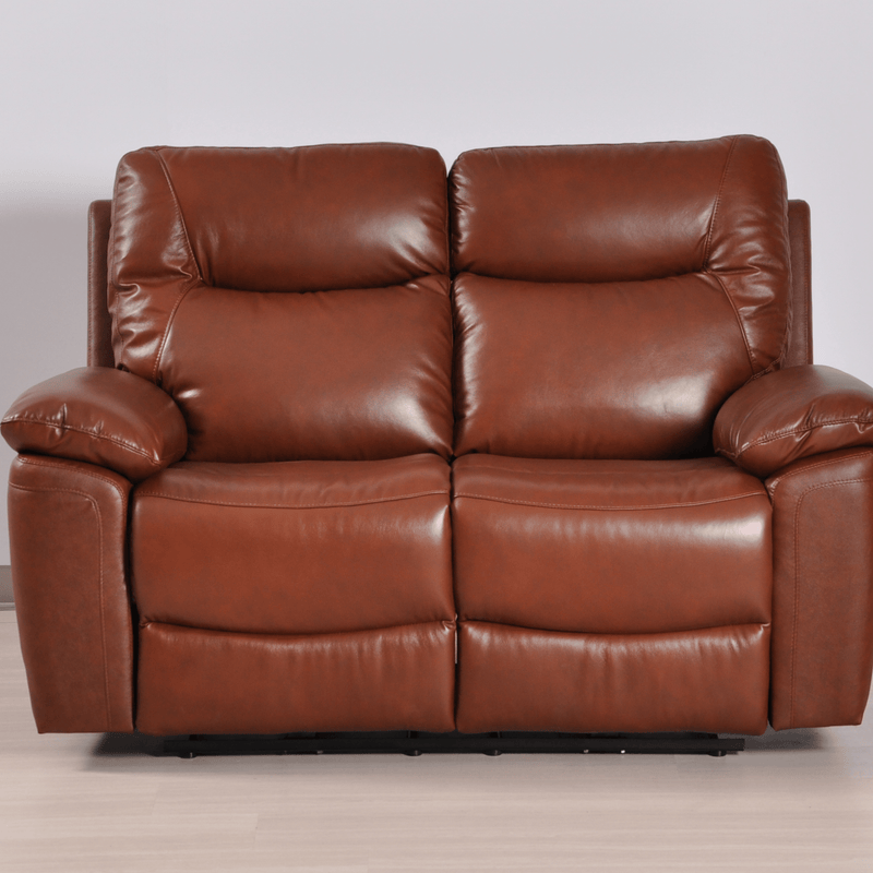 Brown leather reclining sofa on a plain background