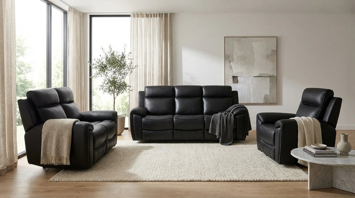 Annecy black recliner 3+1+1 seater sofa set