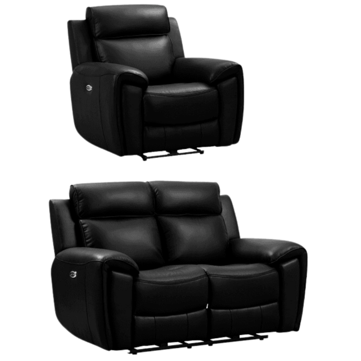 Annecy Leather Black Electric Recliner 2+1 Seater Sofa Set - Furniture Instore