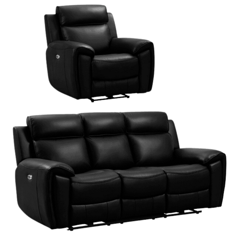 Annecy Leather Black Electric Recliner 3+1 Seater Sofa Set - Furniture Instore