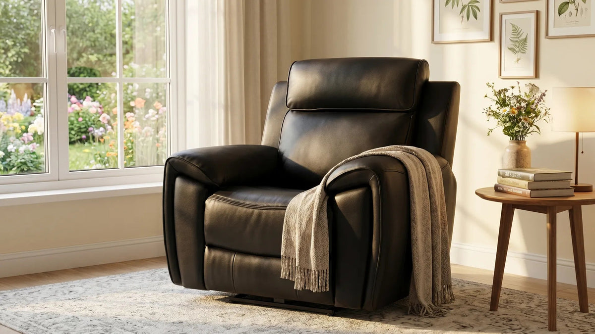 Annecy Genuine Leather Black Electric Power Recliner Armchair - view 8 - Furniture Instore