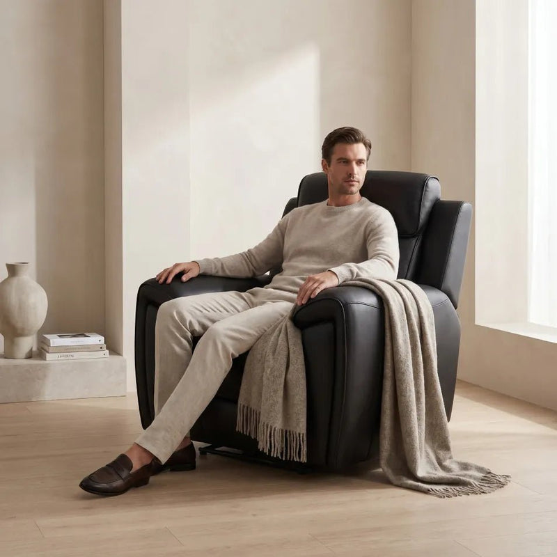 Annecy Genuine Leather Black Electric Power Recliner Armchair - view 2 - Furniture Instore