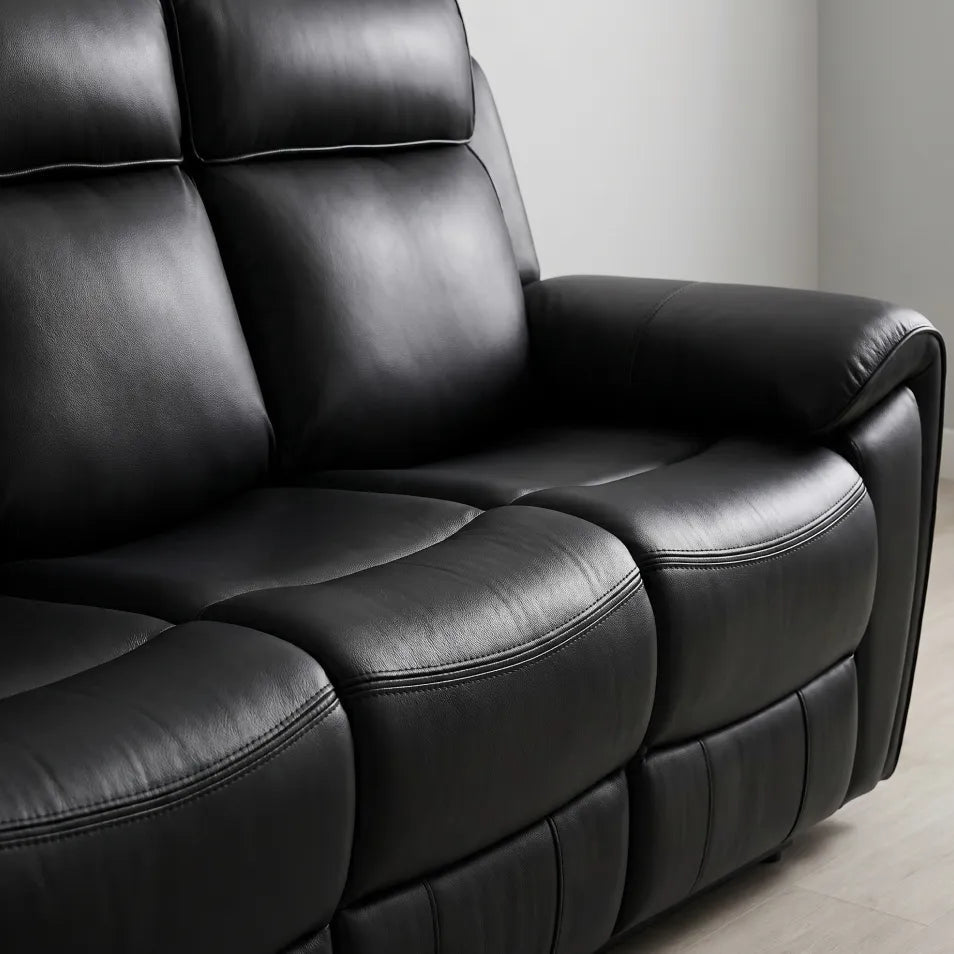 Annecy Genuine Leather Black Electric Recliner 3 Seater Sofa - view 4 - Furniture Instore