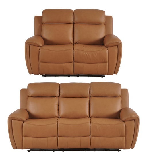 caramel leather recliner sofa set