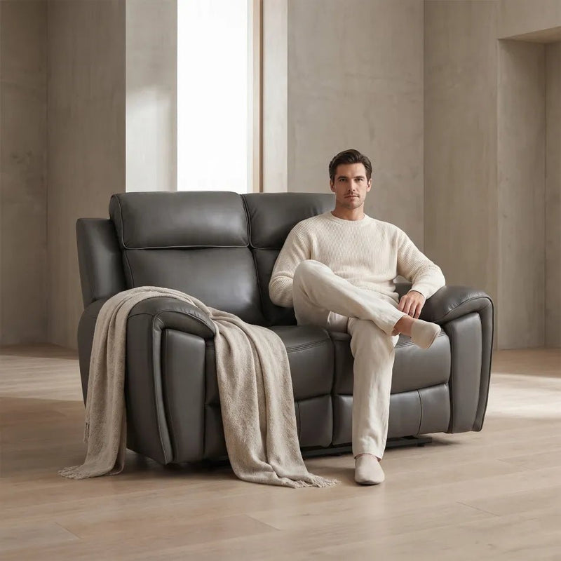 Annecy Genuine Leather Grey Electric Power Recliner 2 Seater - view 2 - Furniture Instore