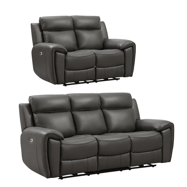 Annecy Leather Grey Electric Recliner 3+2 Seater Sofa Set