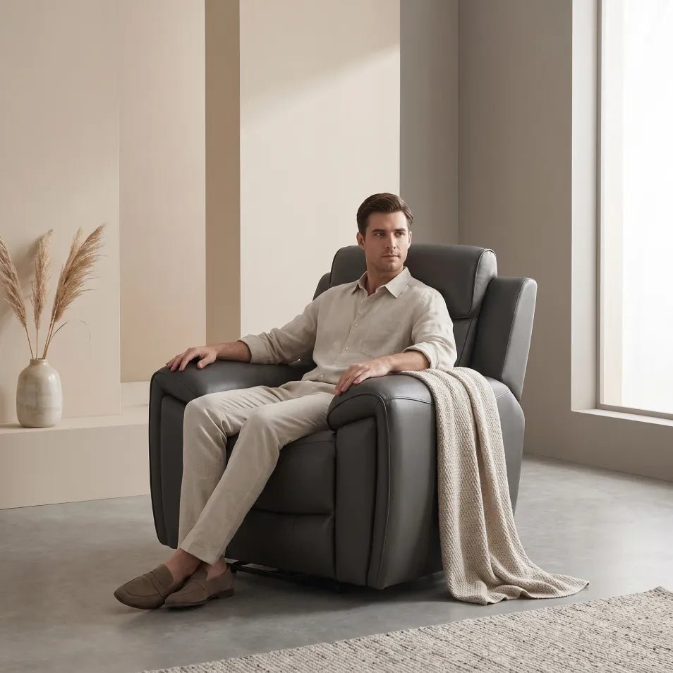 Annecy Genuine Leather Grey Electric Power Recliner Armchair - view 2 - Furniture Instore