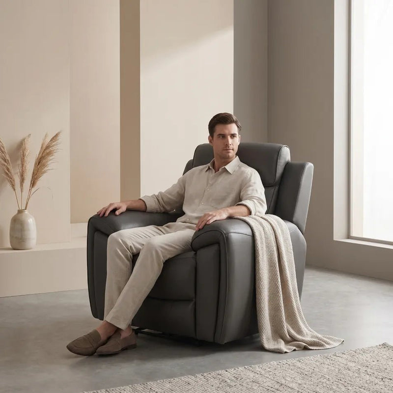 Annecy Genuine Leather Grey Electric Power Recliner Armchair - view 2 - Furniture Instore