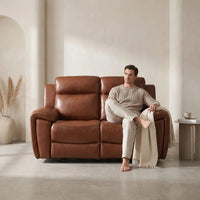 Annecy Genuine Leather Tan Electric Power Recliner 2 Seater - view 2 - Furniture Instore