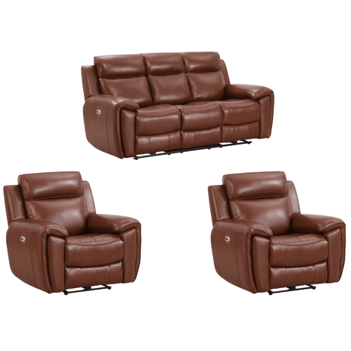 Annecy Leather Tan Electric Recliner 3+1+1 Seater Sofa Set - Furniture Instore