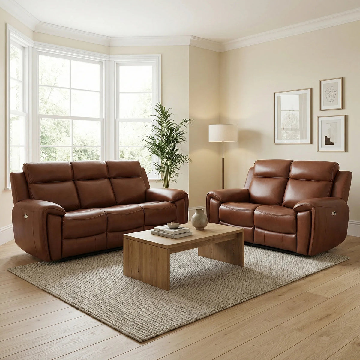 Annecy Tan Leather Electric Recliner 3+2 Sofa Set - view 2 - Furniture Instore