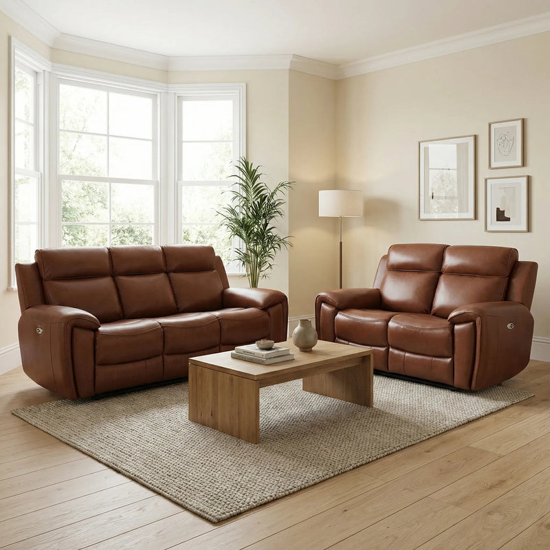 Annecy Tan Leather Electric Recliner 3+2 Sofa Set - view 2 - Furniture Instore
