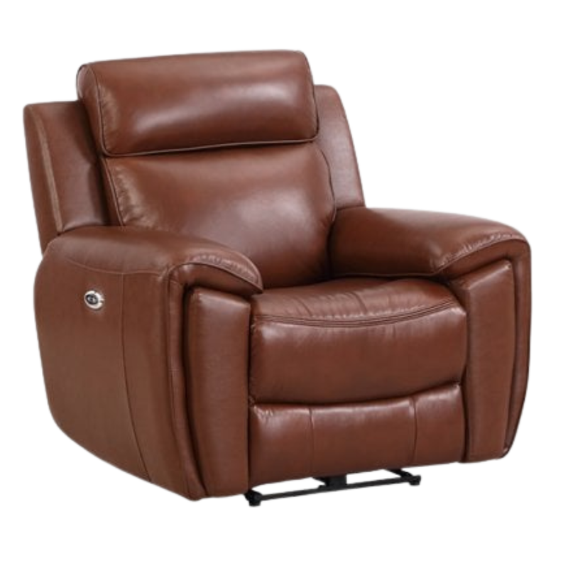 Annecy Tan Genuine Leather Armchair with Electric Power Recliner - Furniture Instore