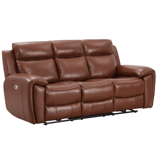 Annecy Genuine Leather Tan Electric Power Recliner 3 Seater - Furniture Instore