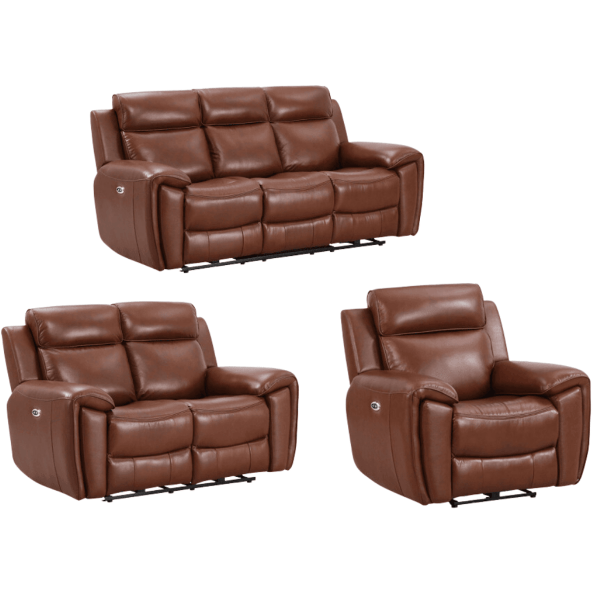 Annecy Leather Tan Electric Recliner 3+2+1 Seater Sofa Set - Furniture Instore