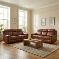 Annecy Tan Leather Electric Recliner 3+3 Sofa Set - view 2 - Furniture Instore
