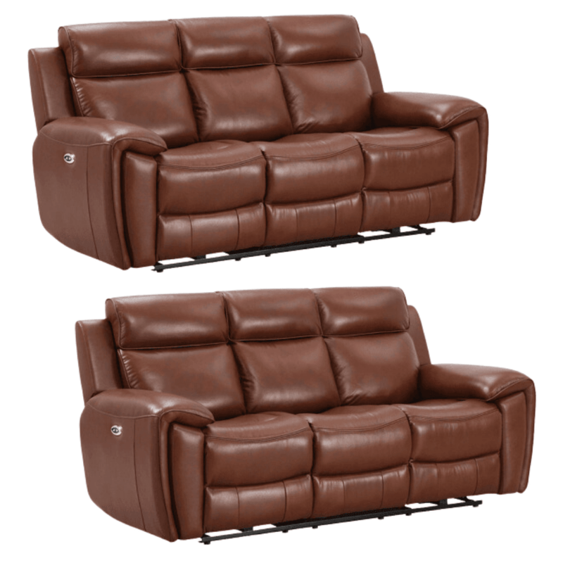 Annecy Tan Leather Electric Recliner 3+3 Sofa Set - Furniture Instore