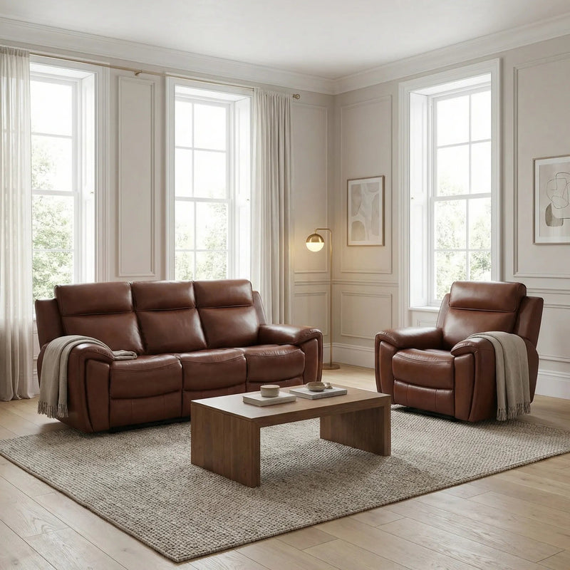 Annecy Tan Leather Electric Recliner 3+1 Sofa Set - view 2 - Furniture Instore