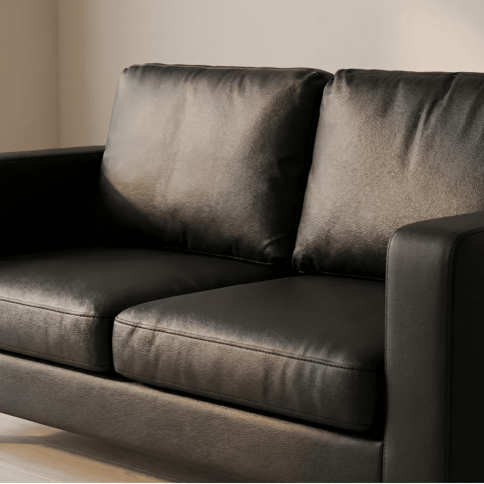 Box Black Leather 3 Seater Sofa - view 5 - Furniture Instore
