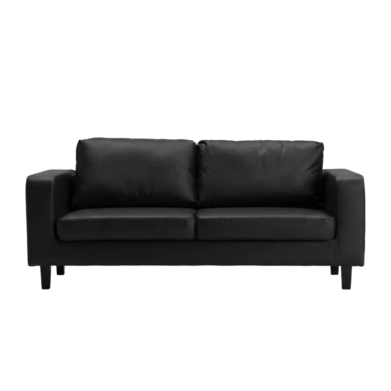 Box Black Leather 3 Seater Sofa - Furniture Instore