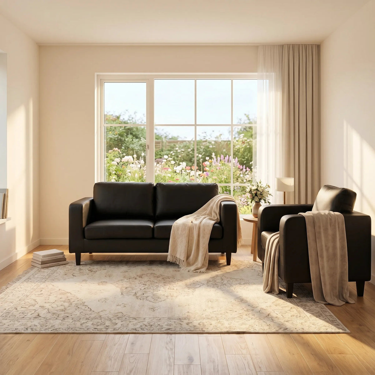 Box Black Leather 3+1 Seater Sofa Set - Furniture Instore