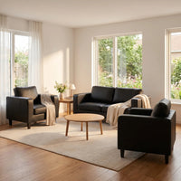 Box Black Leather 3+1+1 Seater Sofa Set - view 2 - Furniture Instore