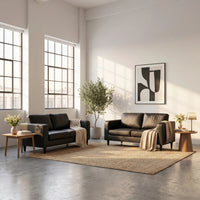 Box Black Leather 3+2 Seater Sofa Set - Furniture Instore