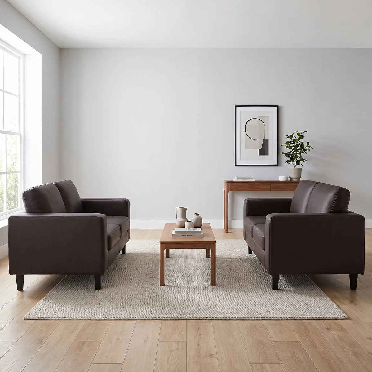 Box Brown Leather 2+2 Seater Sofa Set - view 5 - Furniture Instore