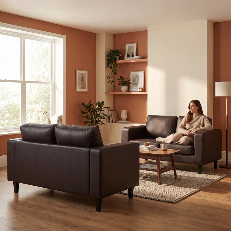Box Brown Leather 2+2 Seater Sofa Set - view 2 - Furniture Instore