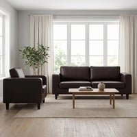 Box Brown Leather 3+1 Seater Sofa Set - view 4 - Furniture Instore