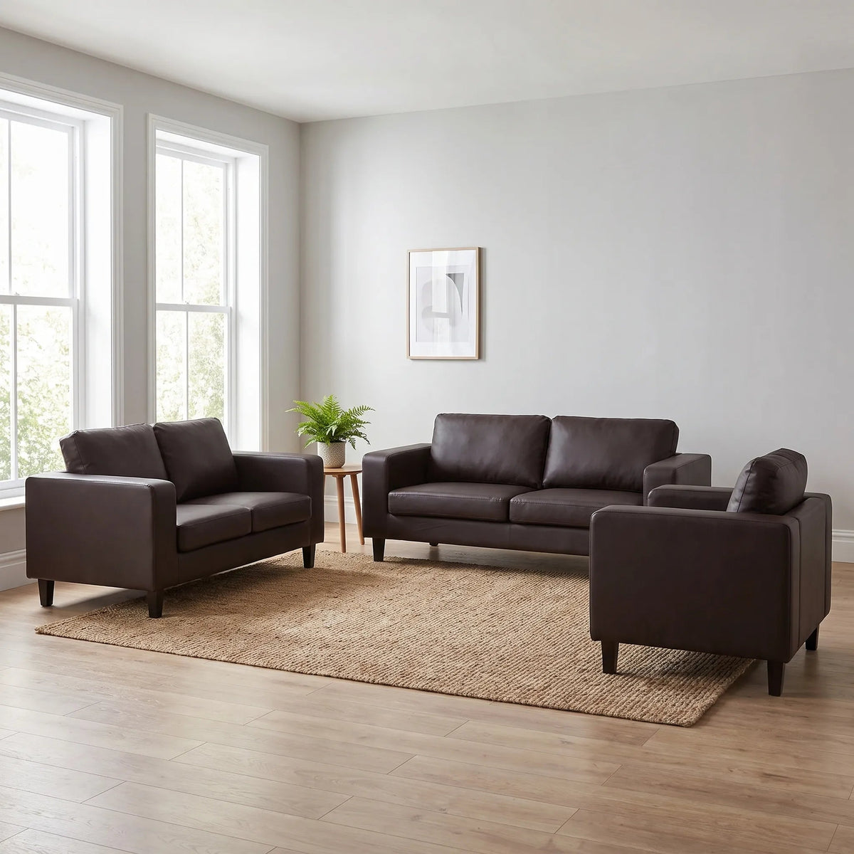 Box Brown Leather 3+2+1 Seater Sofa Set - view 4 - Furniture Instore