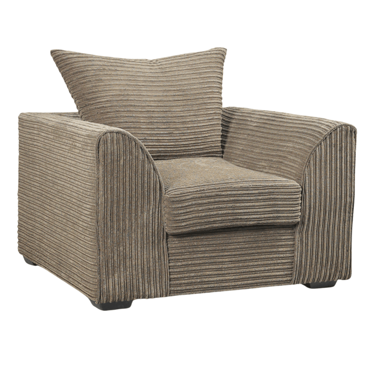 Byron Caramel Armchair front facing on white background, modern caramel fabric chair with soft