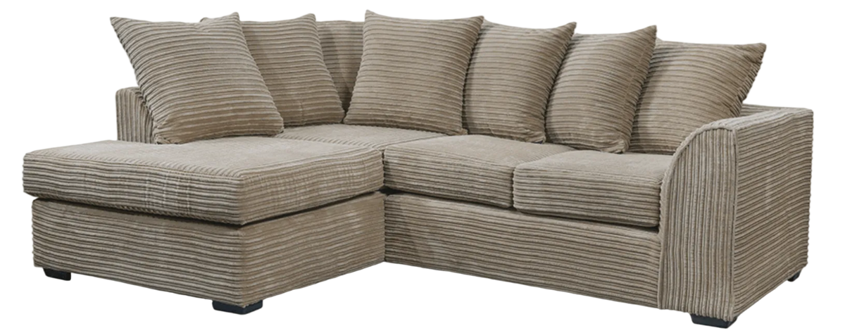 Byron Caramel Left-Hand Corner Sofa, Front View on White Background, Modern Minimal Design