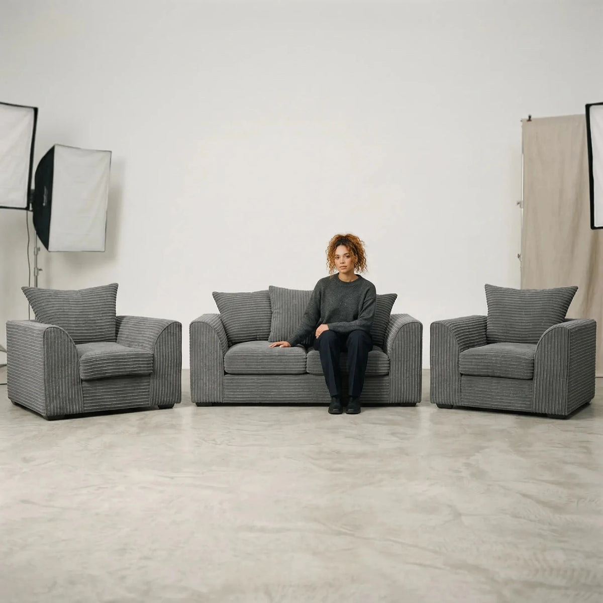 Byron Grey Fabric 2+1+1 Seater Sofa Set