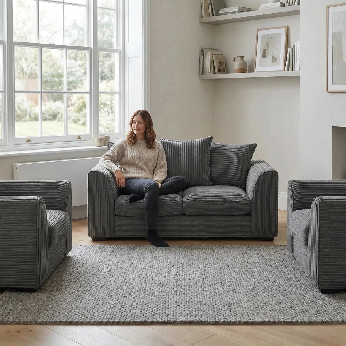 Byron Grey Fabric 2+1+1 Seater Sofa Set