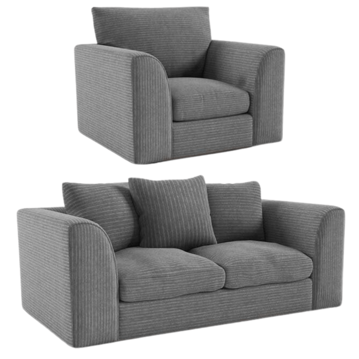 Byron Grey 3+1 Sofa Combo, Front View on White Background, Modern Minimal Design