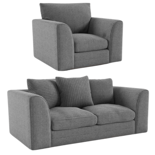 Byron Grey 3+1 Sofa Combo, Front View on White Background, Modern Minimal Design