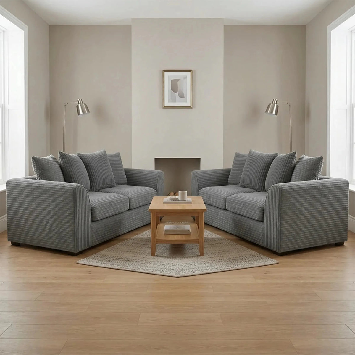 Byron Grey Fabric 3+3 Seater Sofa Set - Furniture Instore