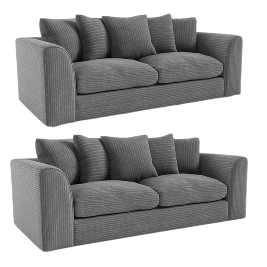 Byron Grey 3+3 Sofa Combo, Front View on White Background, Modern Minimal Design
